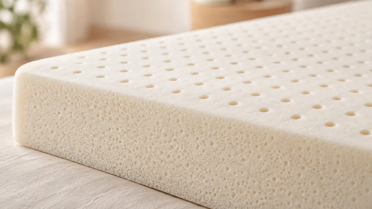Illustrative close-up of ivory latex foam with small pin-core holes