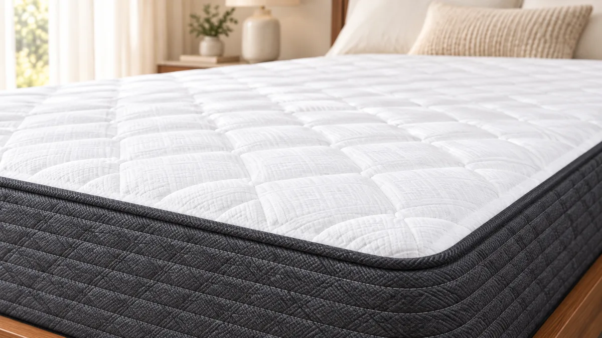 Illustrative close-up of a shallow-quilted white mattress edge.