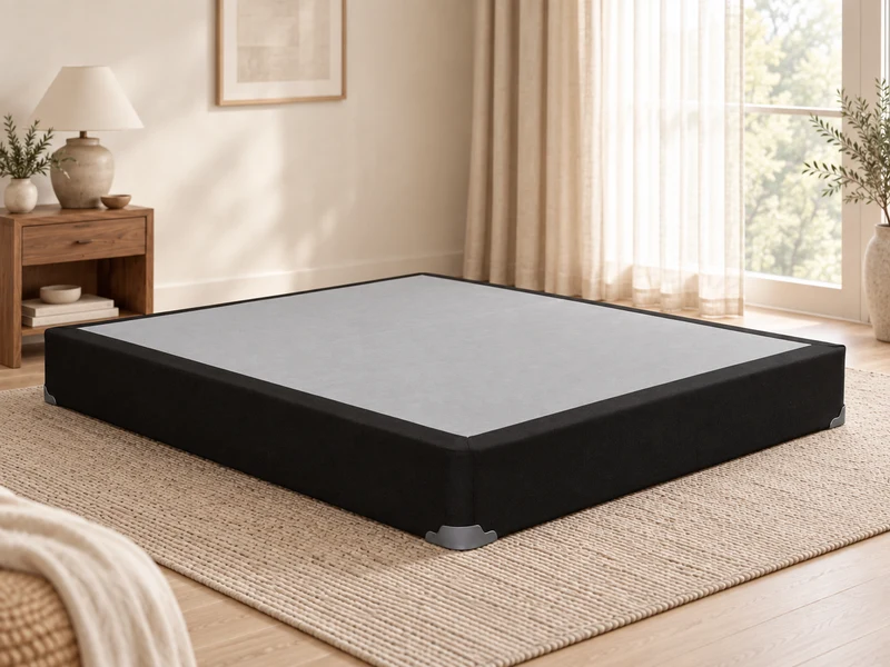 Illustrative low-profile foundation on a bedroom floor