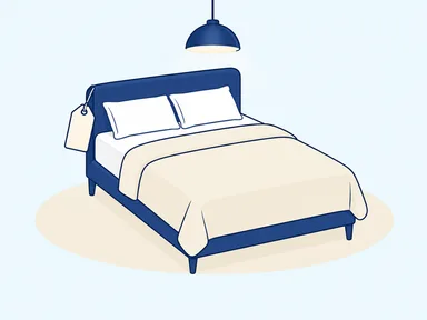 A floor-model bed with a sale tag