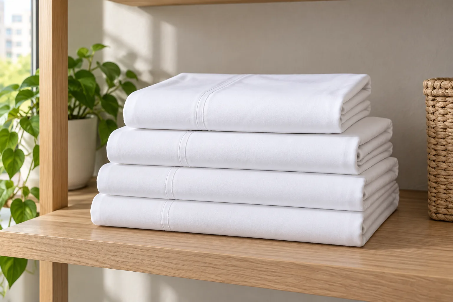 A stack of folded white sheets.