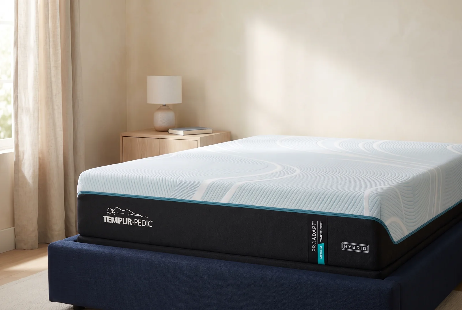 Tempur-Pedic TEMPUR-ProAdapt Medium Hybrid in a styled ivory and navy bedroom
