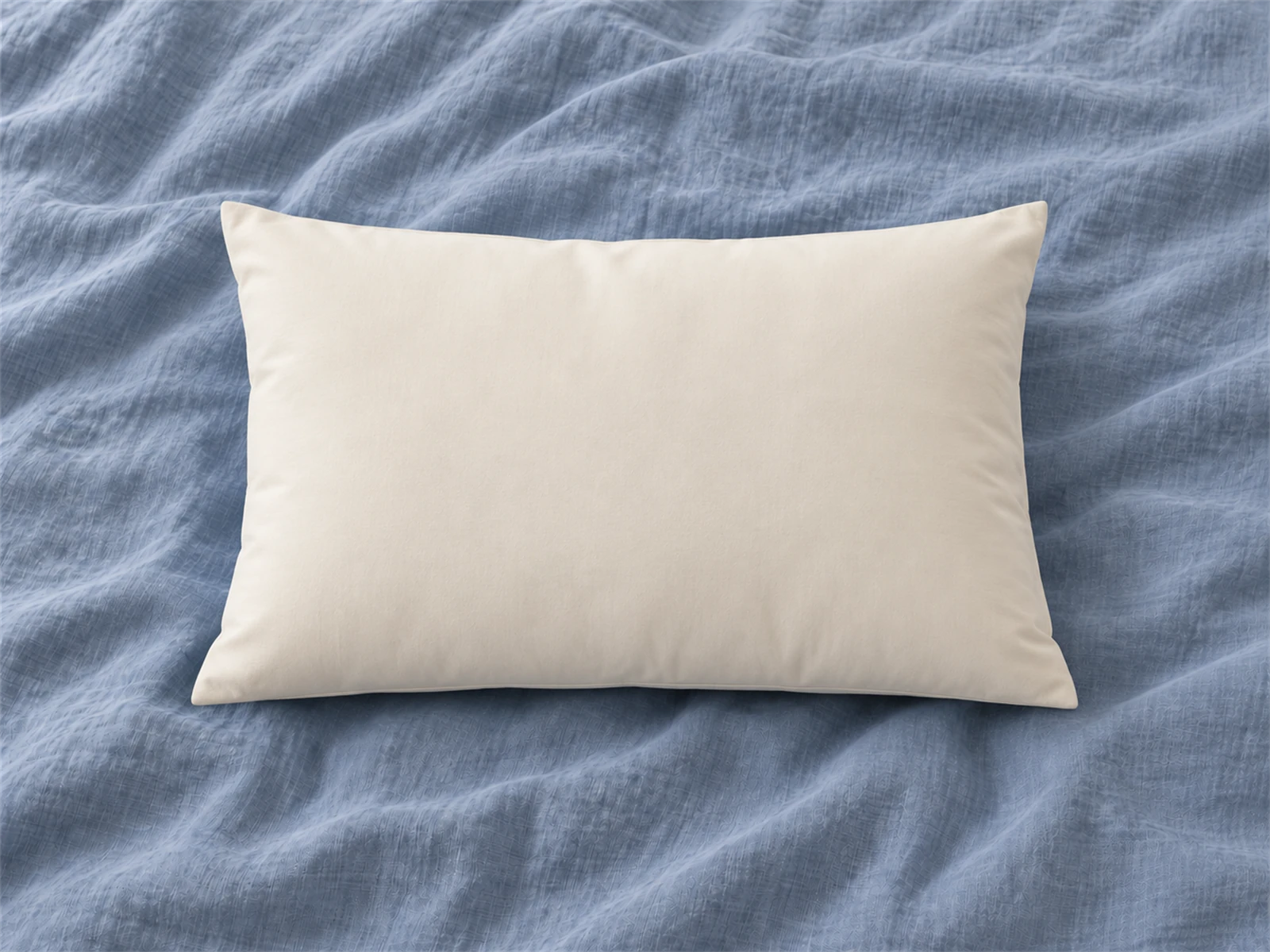 Sleep & Beyond myMerino Organic Wool Pillow: Front view on blue-gray linen