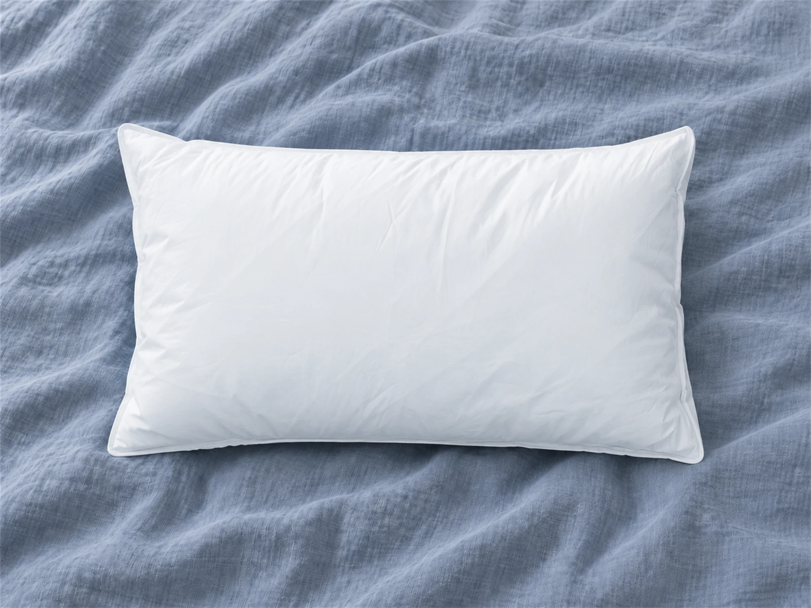 Sleep & Beyond myWool Washable Wool Pillow: Front view on blue-gray linen
