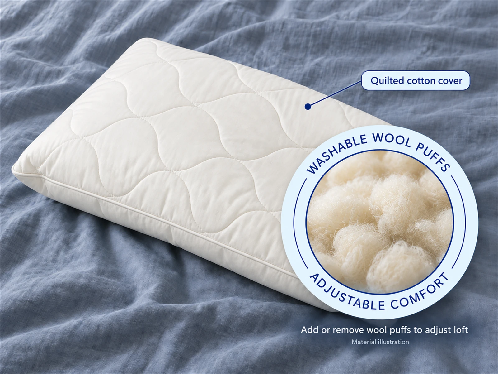 Sleep & Beyond myWoolly Adjustable Wool Pillow: Materials and comfort-feel illustration